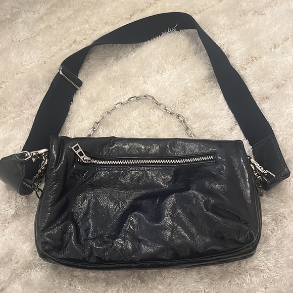 Zadig & Voltaire Navy Blue Crackled Patent Leather Rock Shoulder Bag - Picture 10 of 10